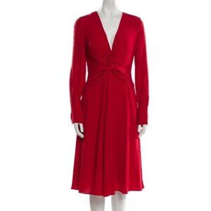 Equipment Femme Red Knot Front Dress Size 6 Long Sleeve Midi